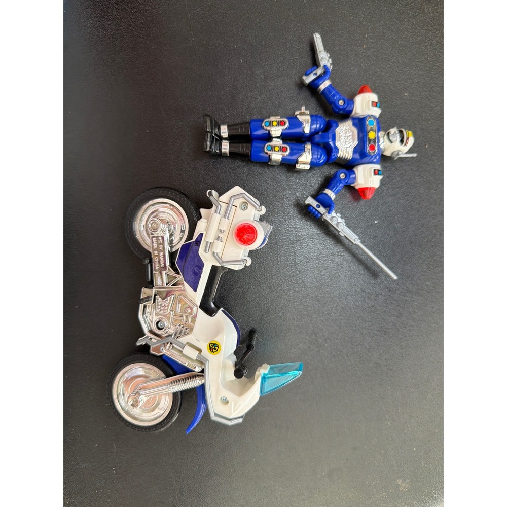 Vintage 1997 Bandai Power Rangers Turbo Blue Senturion Figure & Robo Racer Cycle